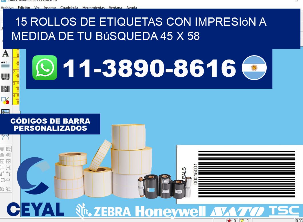 15 rollos de etiquetas con impresión a medida de tu búsqueda 45 x 58