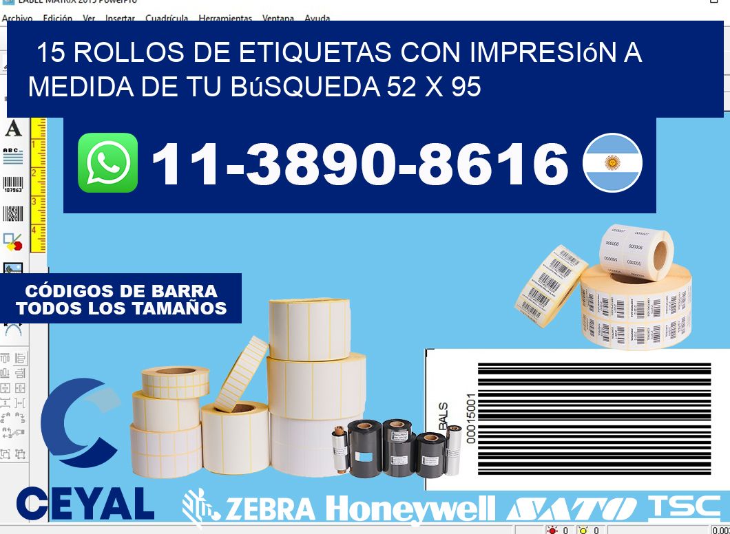 15 rollos de etiquetas con impresión a medida de tu búsqueda 52 x 95
