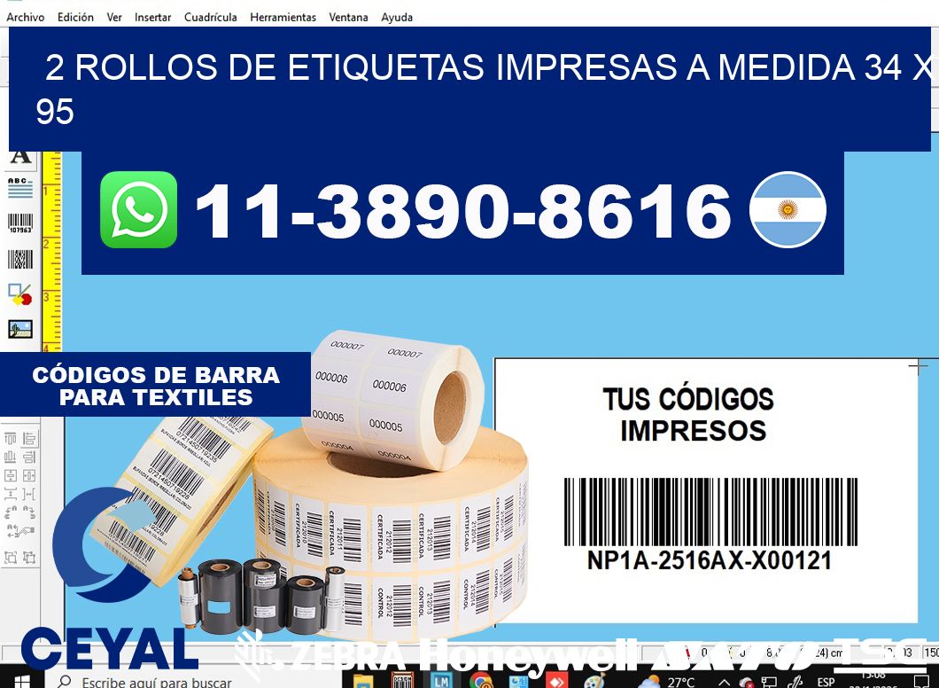 2 rollos de etiquetas impresas a medida 34 x 95