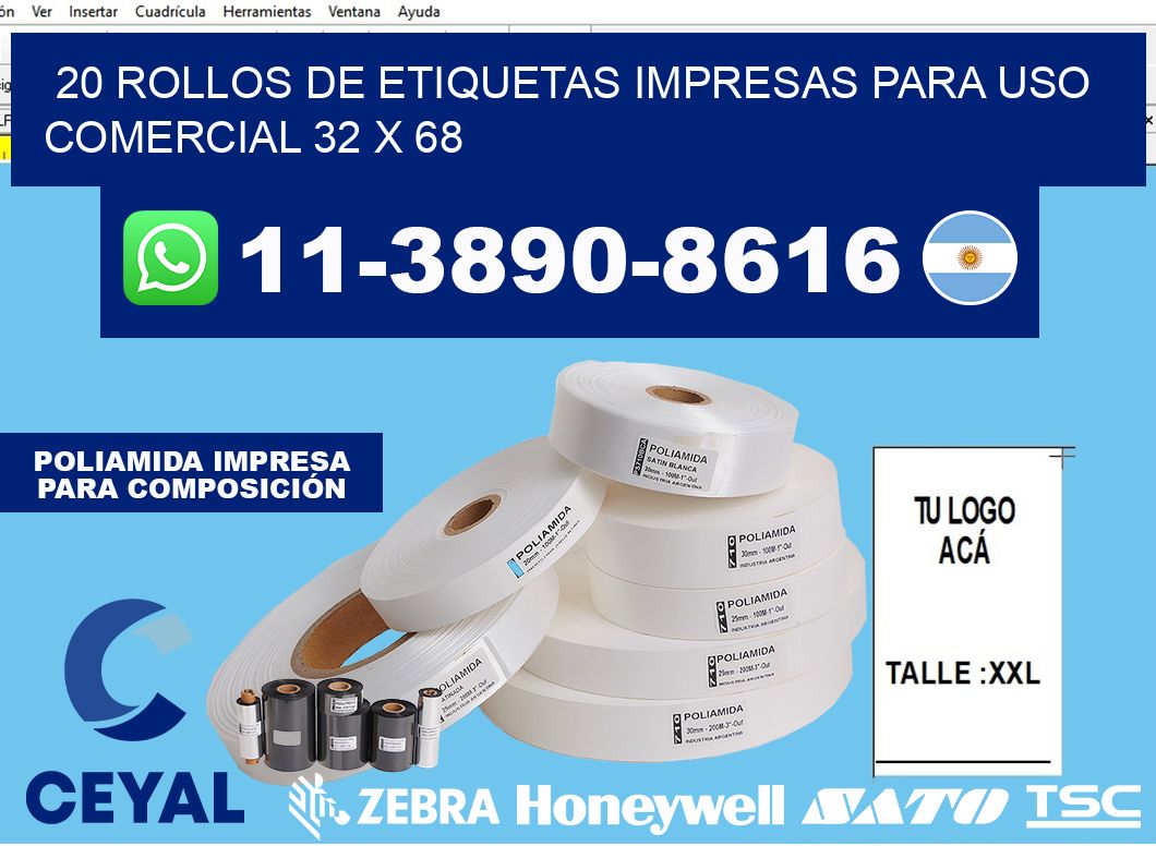 20 rollos de etiquetas impresas para uso comercial 32 x 68