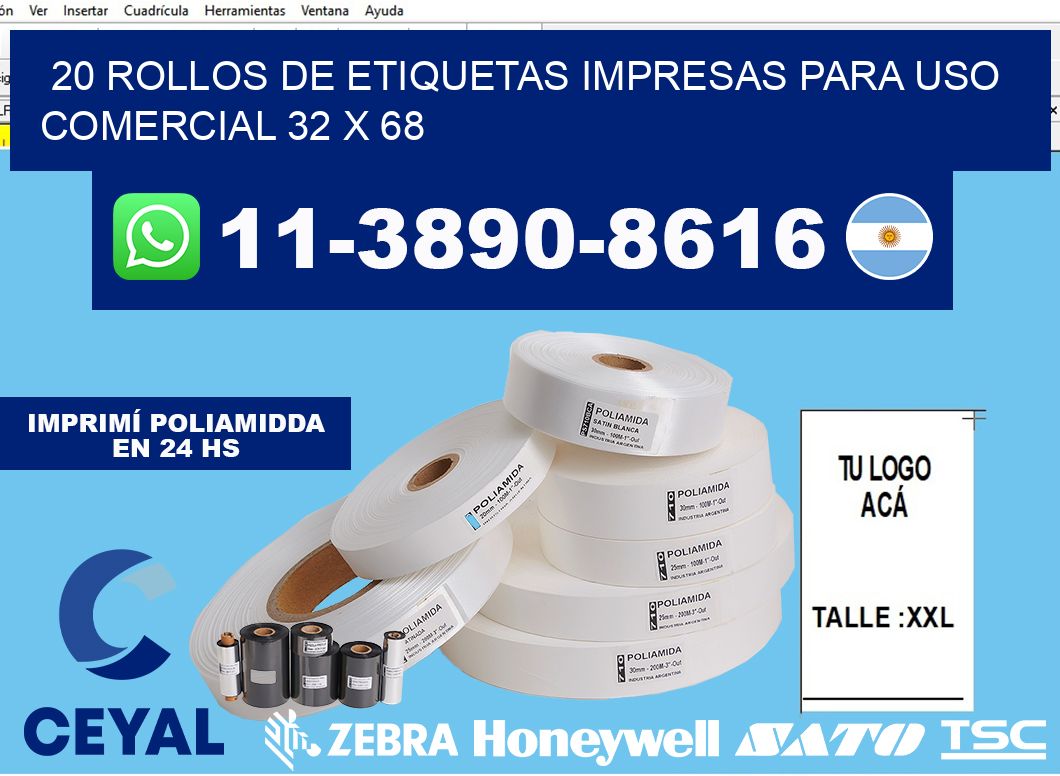 20 rollos de etiquetas impresas para uso comercial 32 x 68