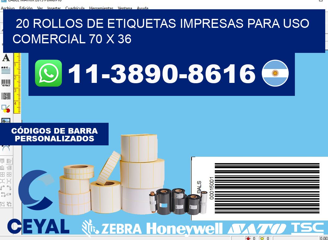 20 rollos de etiquetas impresas para uso comercial 70 x 36
