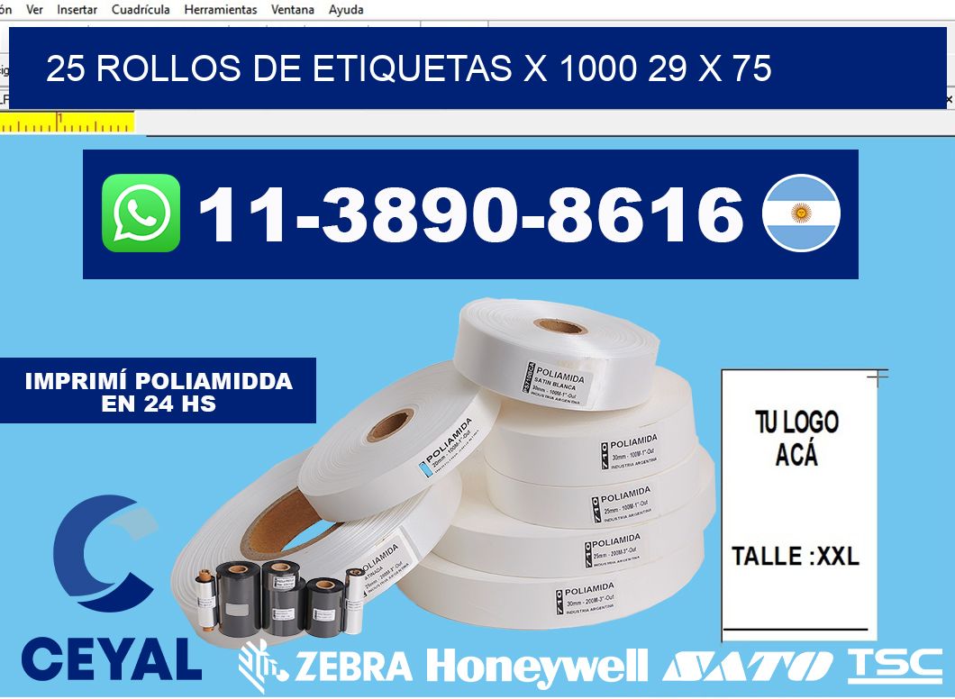 25 rollos de etiquetas x 1000 29 x 75