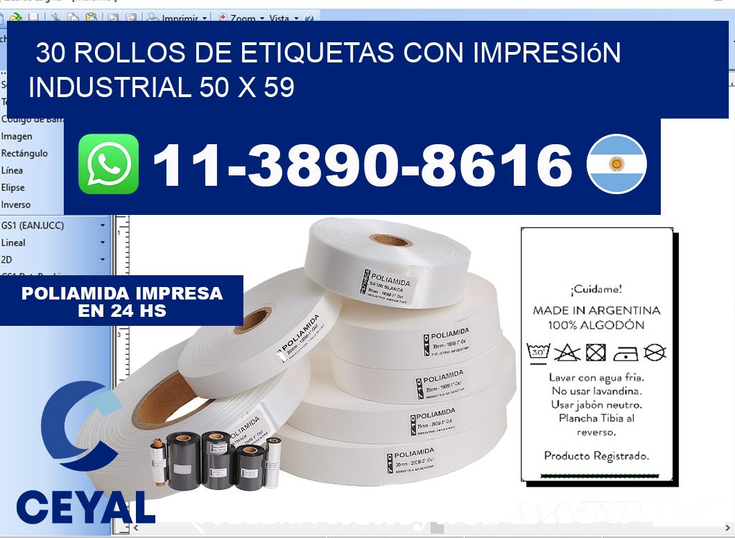 30 rollos de etiquetas con impresión industrial 50 x 59