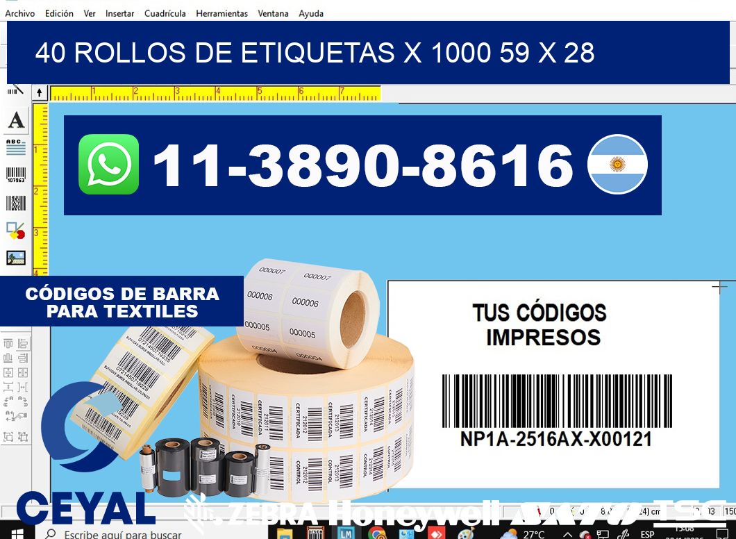40 rollos de etiquetas x 1000 59 x 28