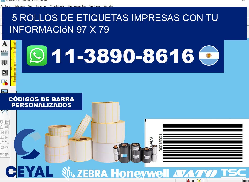 5 rollos de etiquetas impresas con tu información 97 x 79