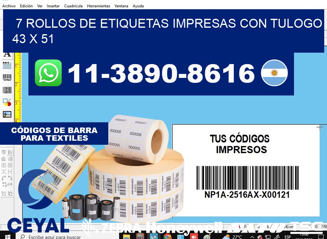 7 rollos de etiquetas impresas con tulogo 43 x 51