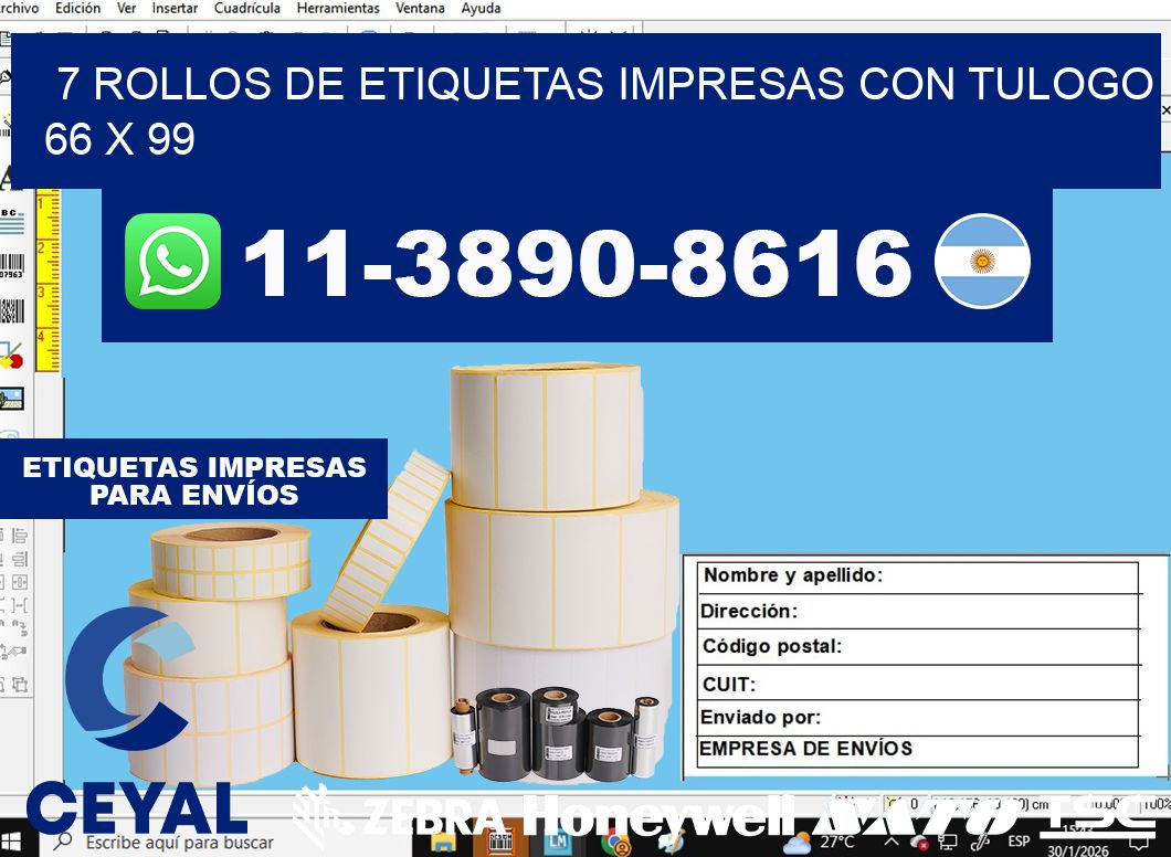 7 rollos de etiquetas impresas con tulogo 66 x 99