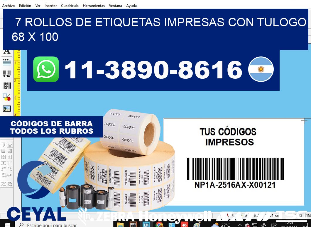 7 rollos de etiquetas impresas con tulogo 68 x 100