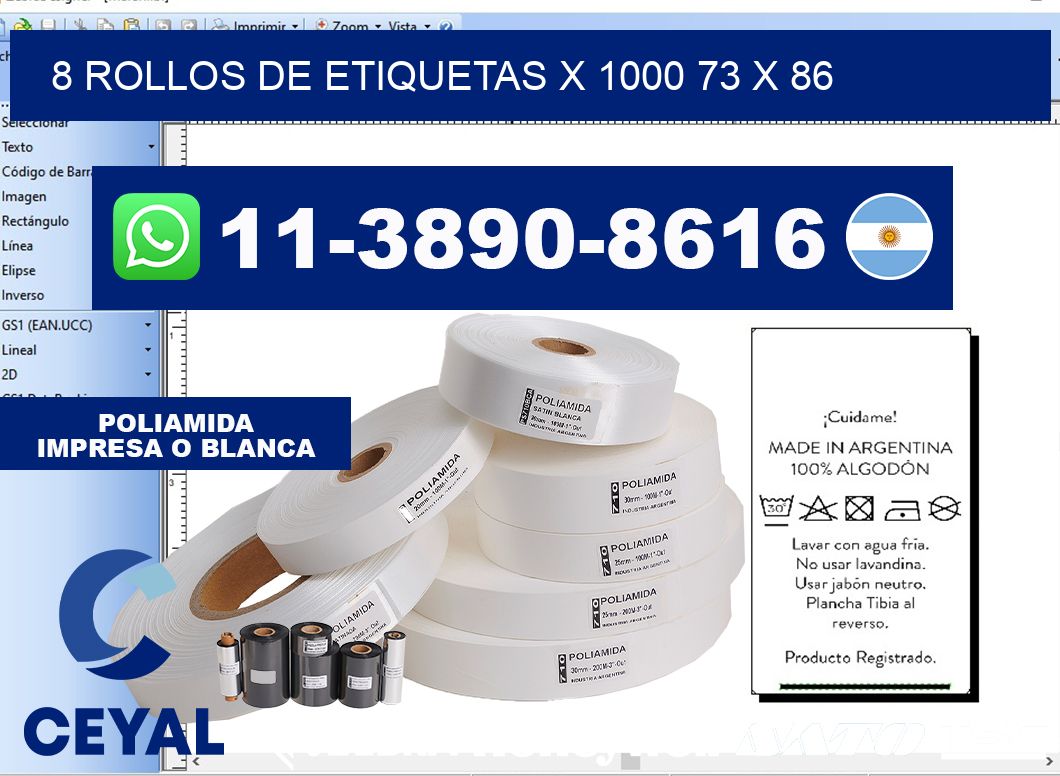 8 rollos de etiquetas x 1000 73 x 86