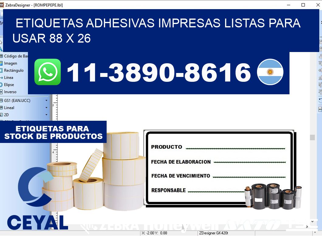 etiquetas adhesivas impresas listas para usar 88 x 26