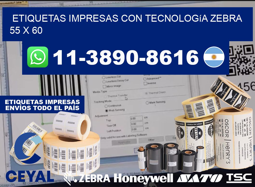 etiquetas impresas con tecnología Zebra 55 x 60