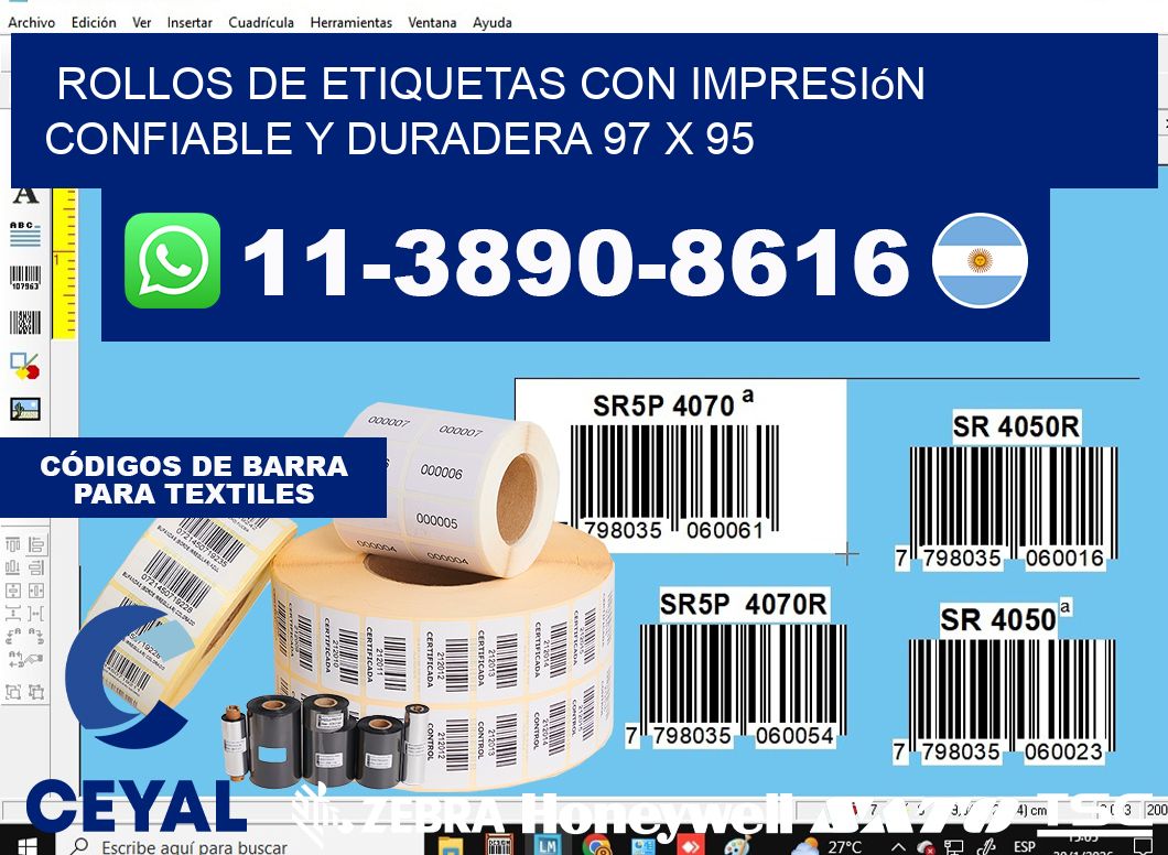 rollos de etiquetas con impresión confiable y duradera 97 x 95