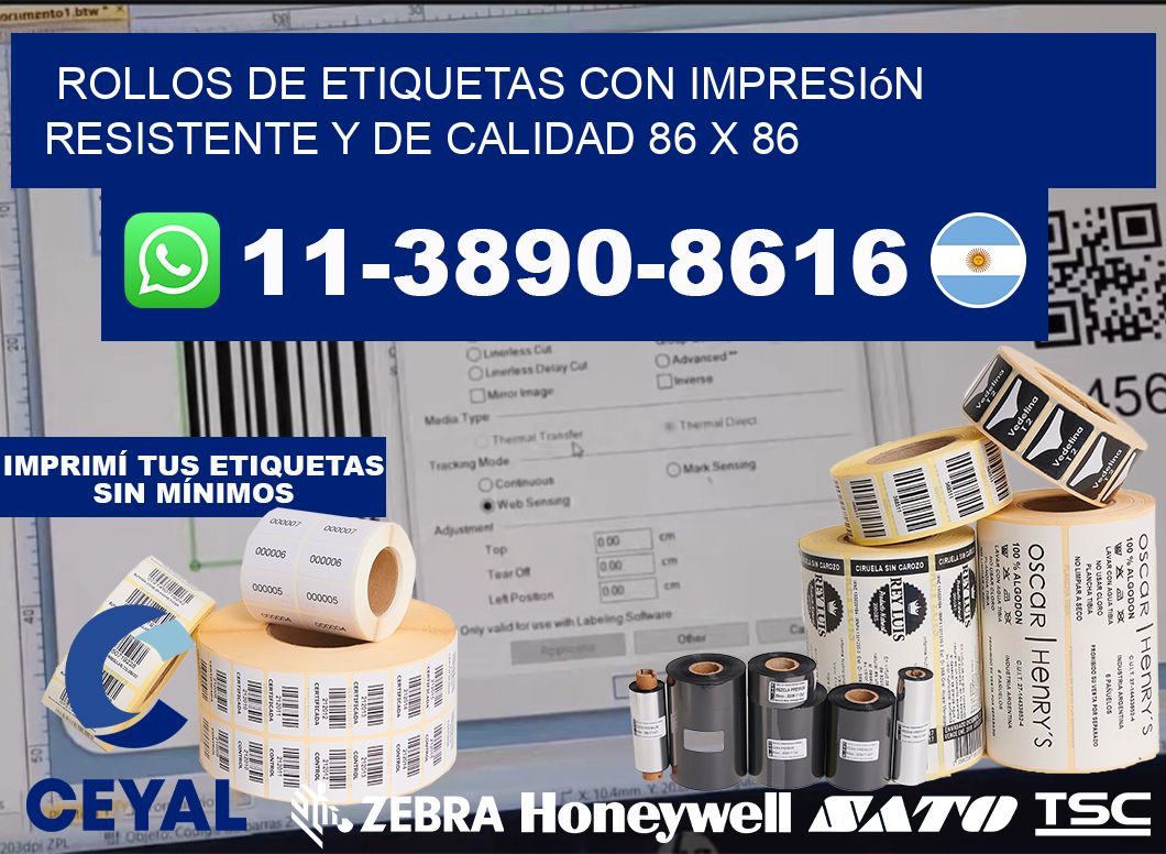 rollos de etiquetas con impresión resistente y de calidad 86 x 86
