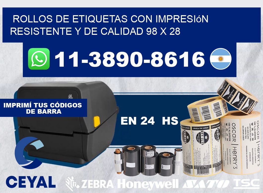 rollos de etiquetas con impresión resistente y de calidad 98 x 28