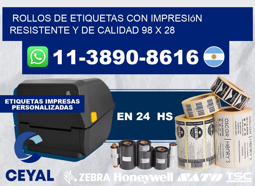 rollos de etiquetas con impresión resistente y de calidad 98 x 28