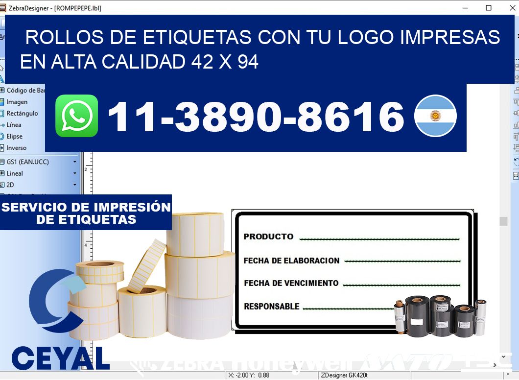 rollos de etiquetas con tu logo impresas en alta calidad 42 x 94