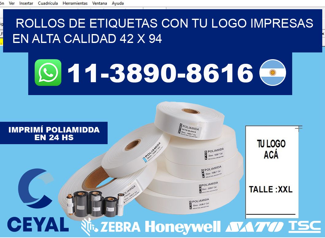 rollos de etiquetas con tu logo impresas en alta calidad 42 x 94