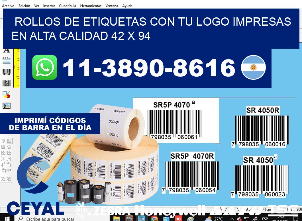 rollos de etiquetas con tu logo impresas en alta calidad 42 x 94