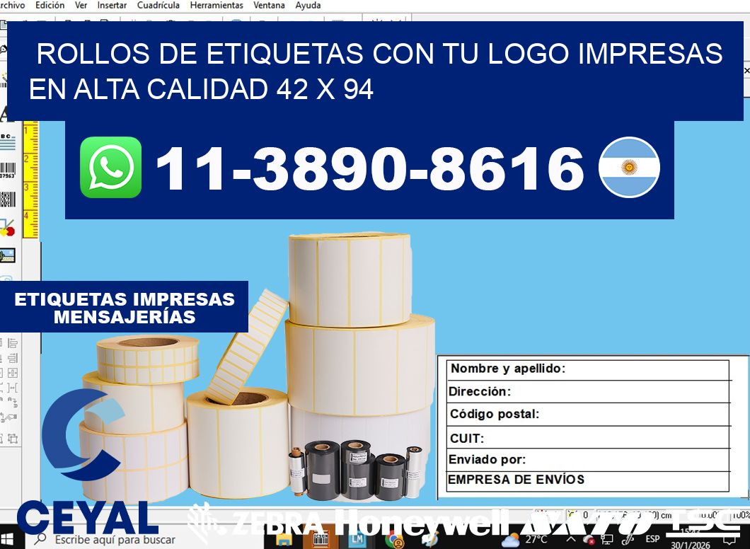 rollos de etiquetas con tu logo impresas en alta calidad 42 x 94
