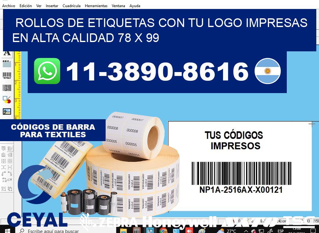 rollos de etiquetas con tu logo impresas en alta calidad 78 x 99