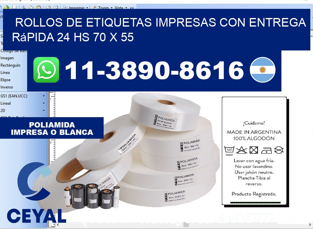 rollos de etiquetas impresas con entrega rápida 24 hs 70 x 55