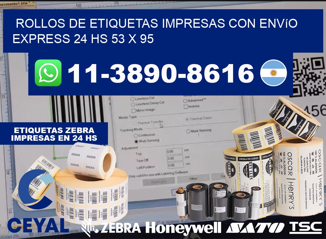 rollos de etiquetas impresas con envío express 24 hs 53 x 95