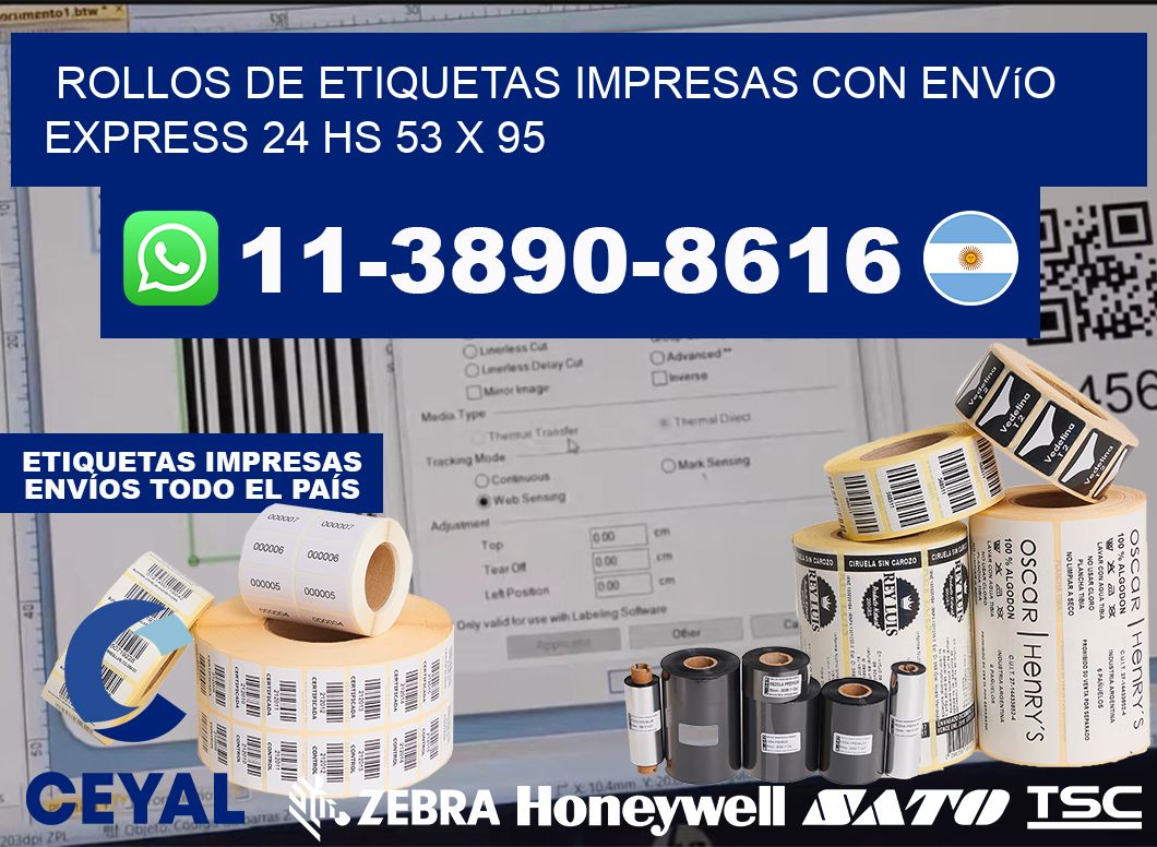 rollos de etiquetas impresas con envío express 24 hs 53 x 95