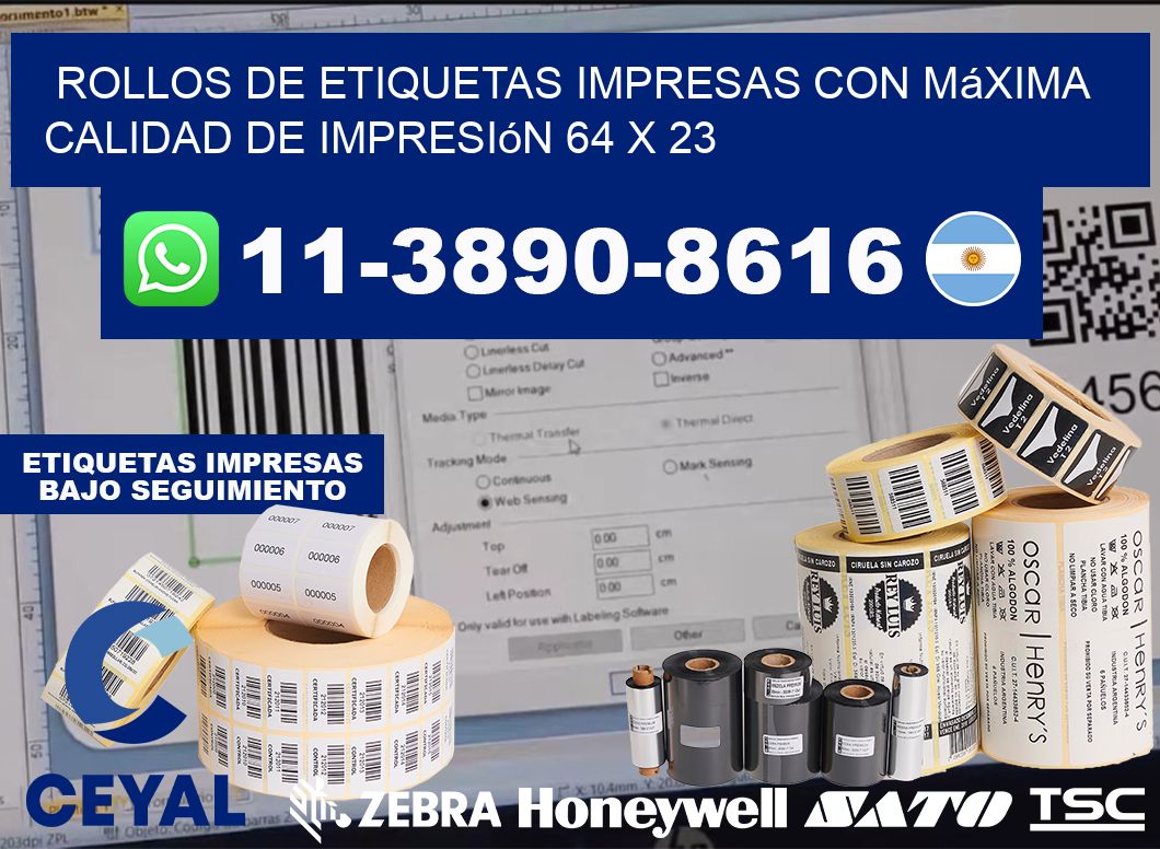 rollos de etiquetas impresas con máxima calidad de impresión 64 x 23