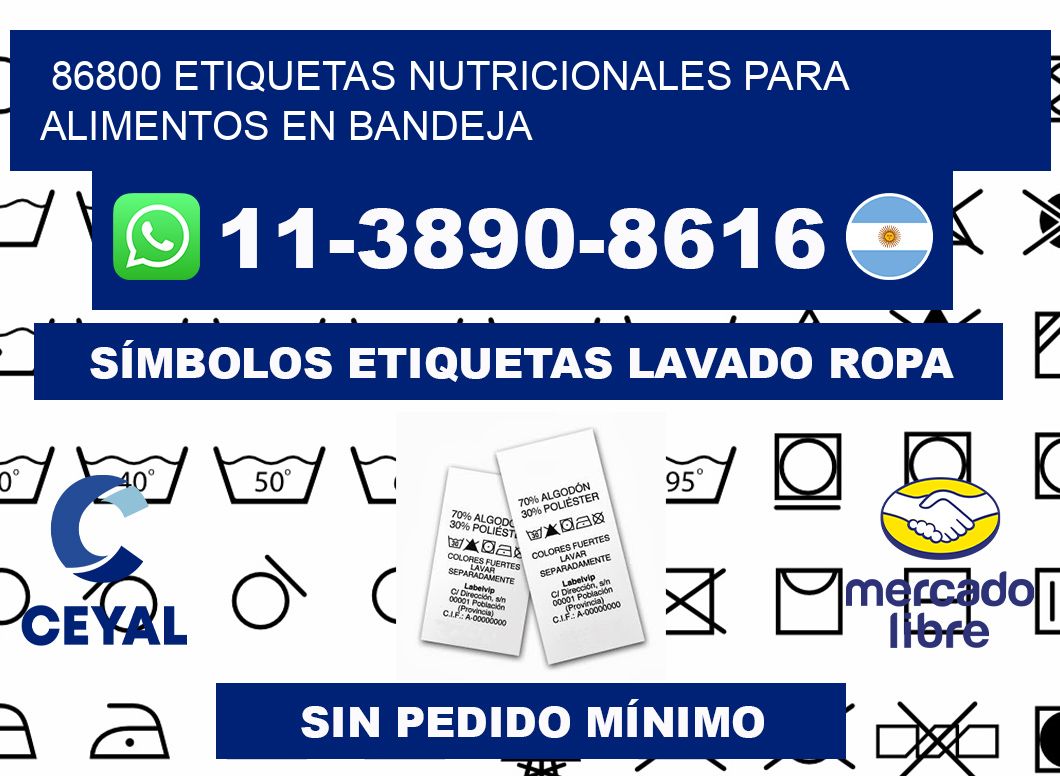 86800 etiquetas nutricionales para alimentos en bandeja