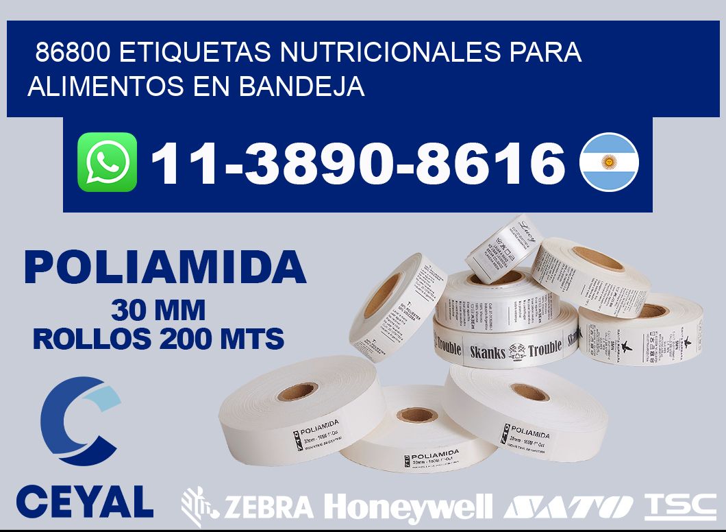 86800 etiquetas nutricionales para alimentos en bandeja