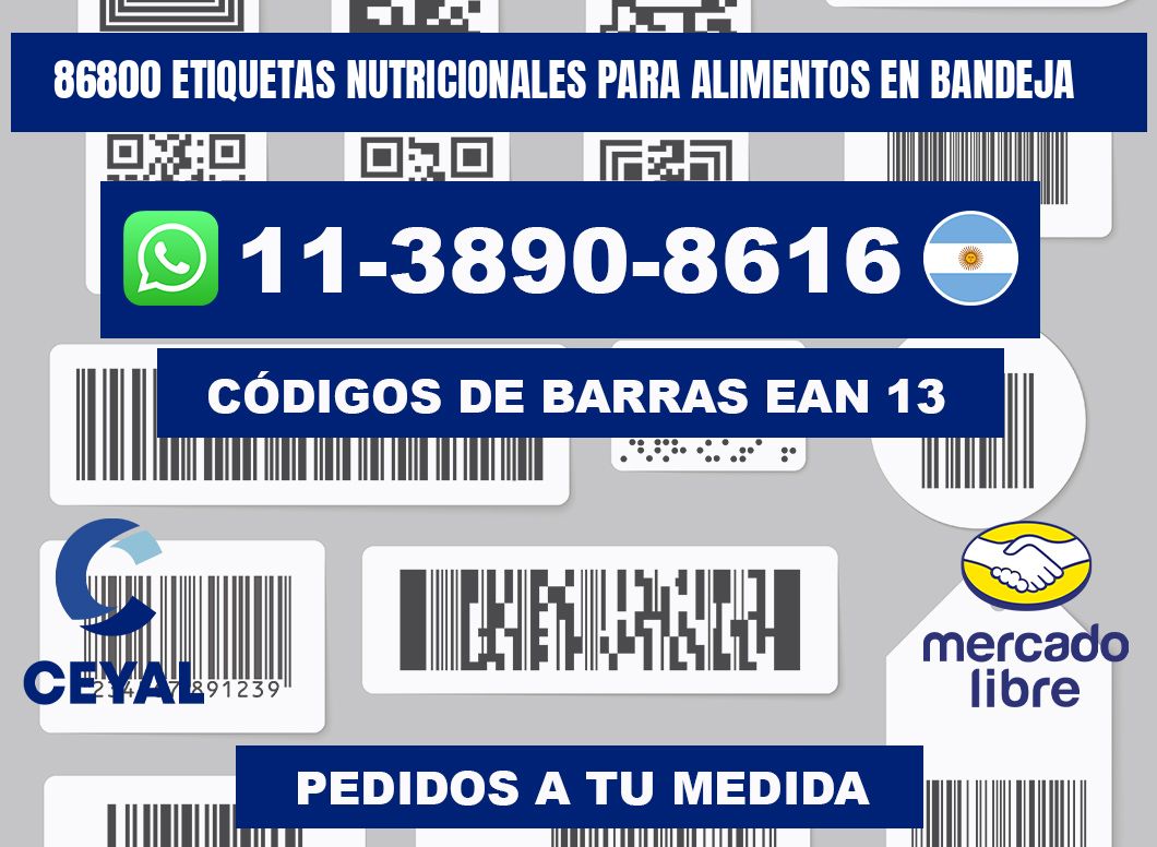 86800 etiquetas nutricionales para alimentos en bandeja