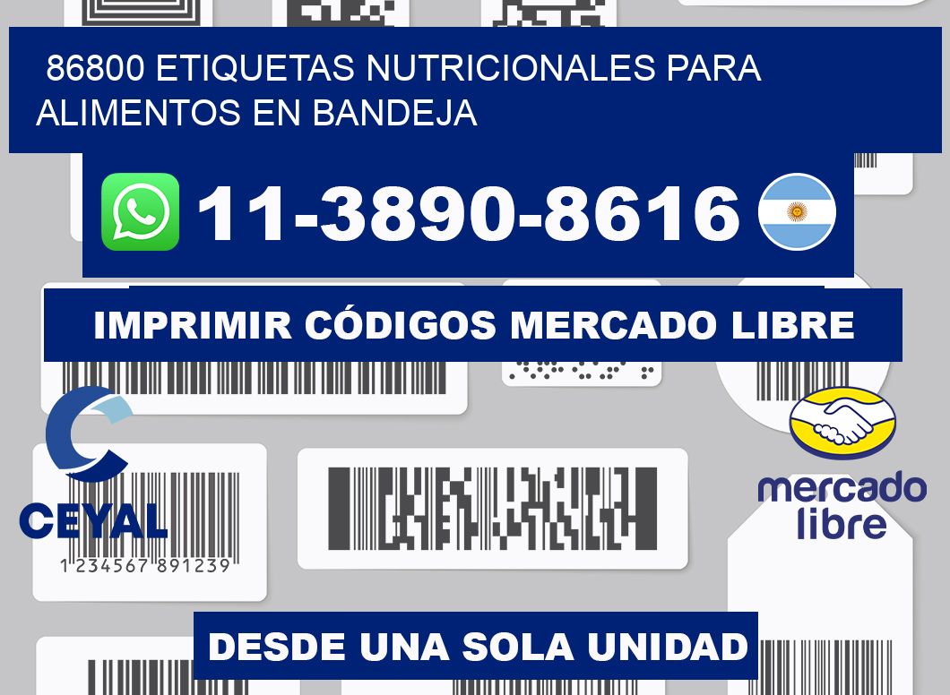 86800 etiquetas nutricionales para alimentos en bandeja