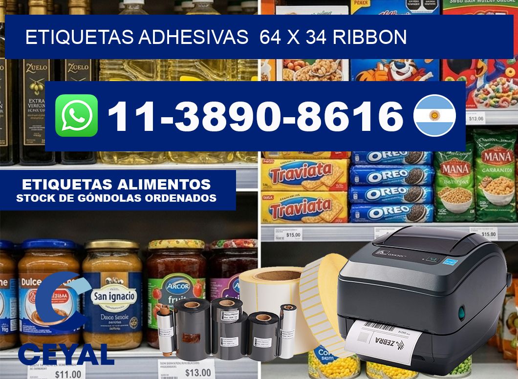 Etiquetas adhesivas  64 x 34 ribbon