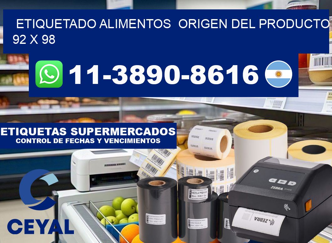 etiquetado alimentos  Origen del producto 92 x 98