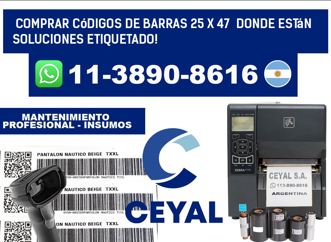Comprar códigos de barras 25 x 47  donde están soluciones etiquetado!