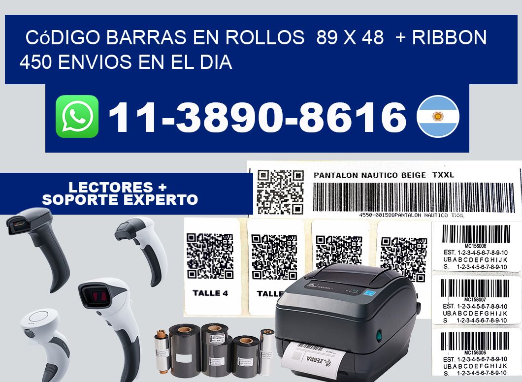 código barras en rollos  89 x 48  + ribbon  450 Envios en el dia