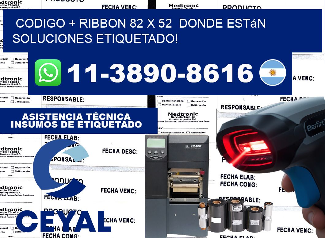 codigo + ribbon 82 x 52  donde están soluciones etiquetado!