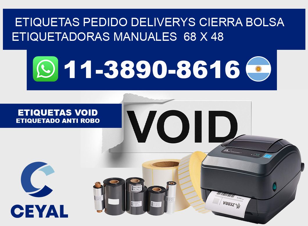 etiquetas pedido deliverys cierra bolsa  Etiquetadoras Manuales  68 x 48