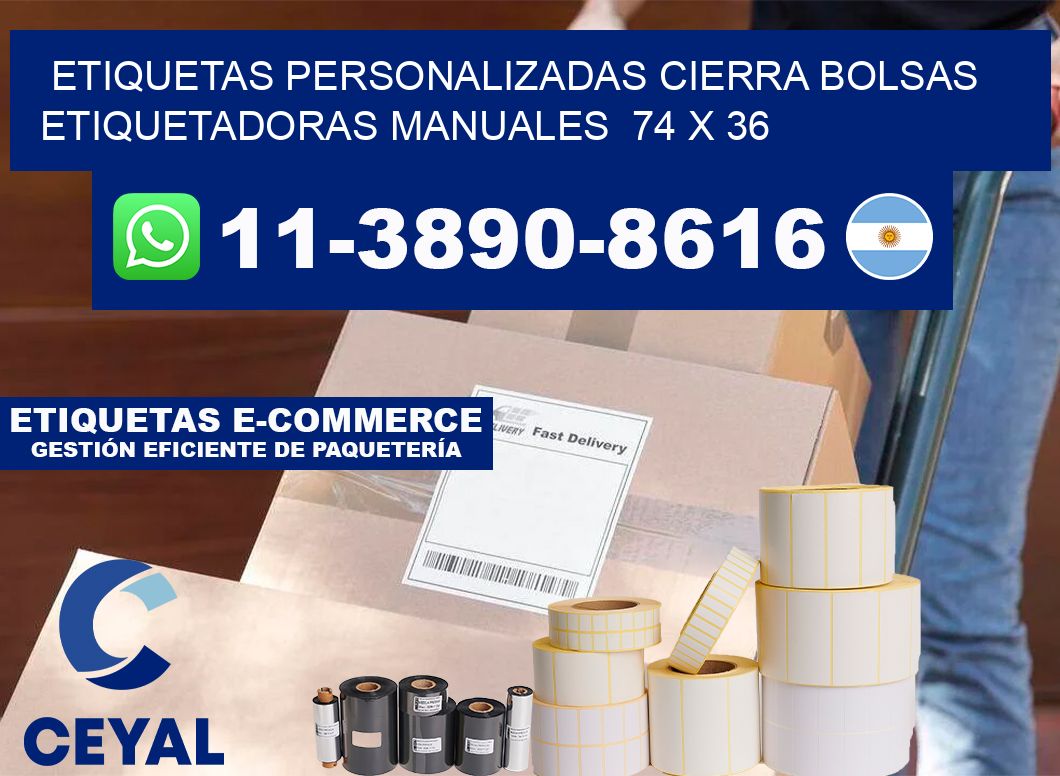 etiquetas personalizadas cierra bolsas  Etiquetadoras Manuales  74 x 36