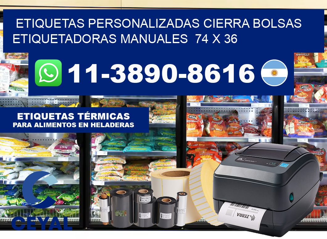 etiquetas personalizadas cierra bolsas  Etiquetadoras Manuales  74 x 36