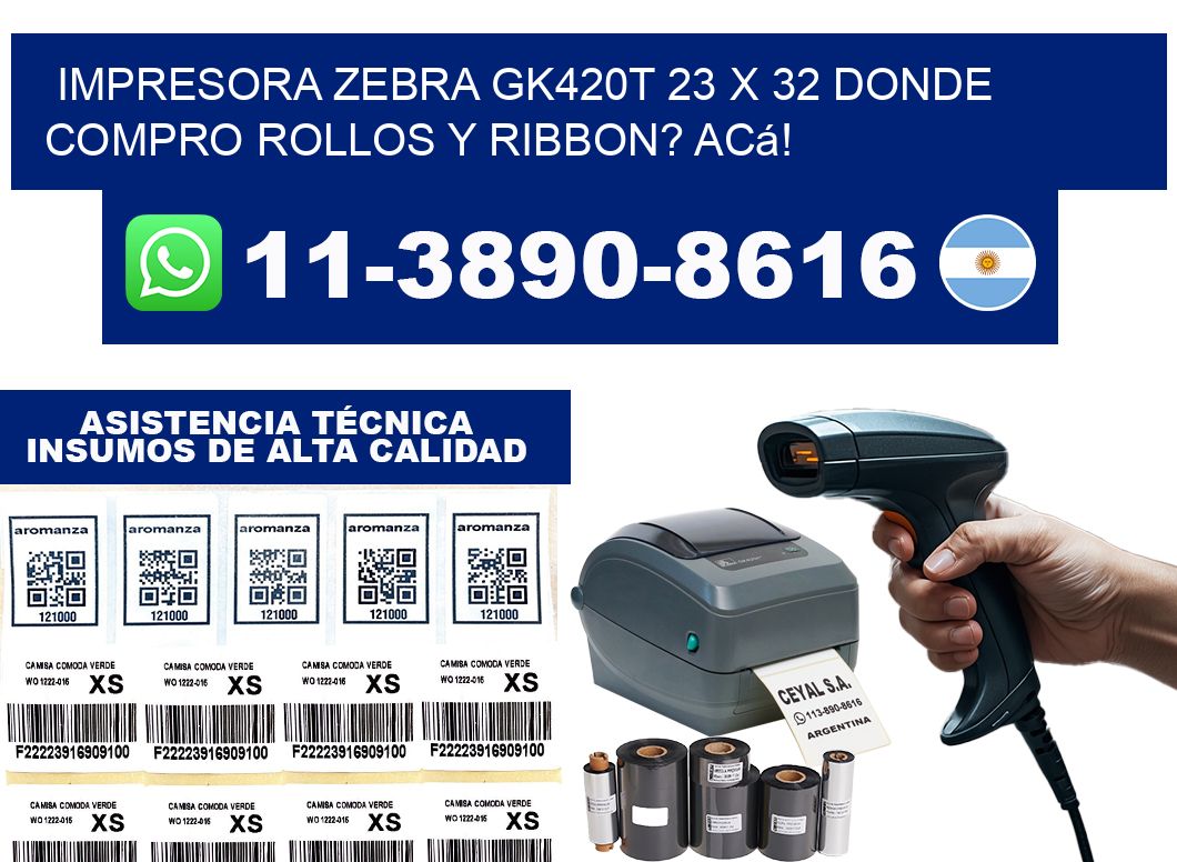 impresora zebra gk420t 23 x 32 Donde compro rollos y ribbon? Acá!