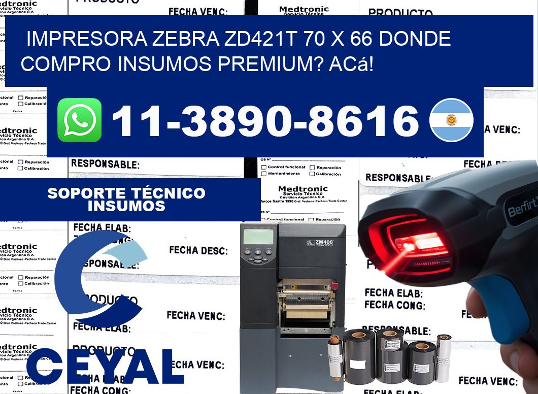 impresora zebra zd421t 70 x 66 Donde compro insumos premium? Acá!