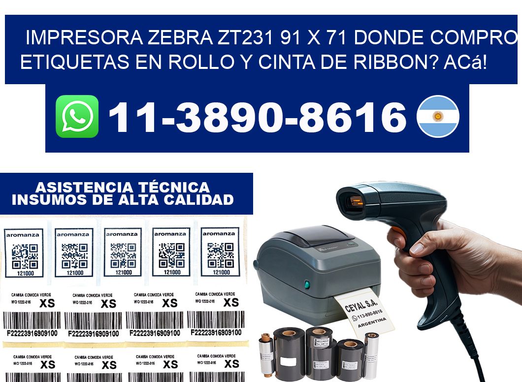 impresora zebra zt231 91 x 71 Donde compro etiquetas en rollo y cinta de ribbon? Acá!