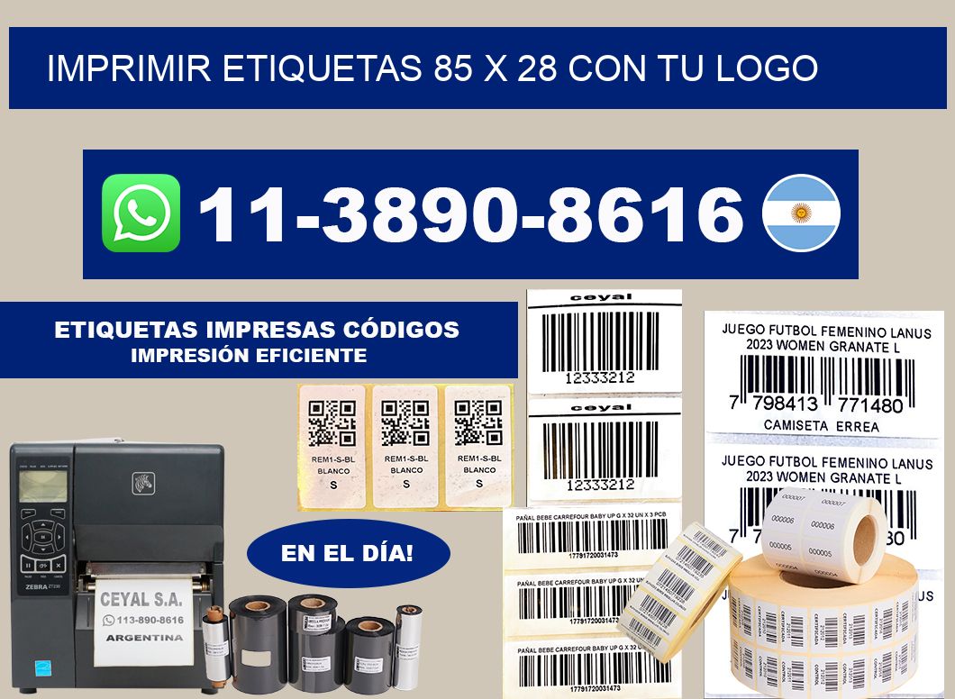 imprimir etiquetas 85 x 28 con tu logo