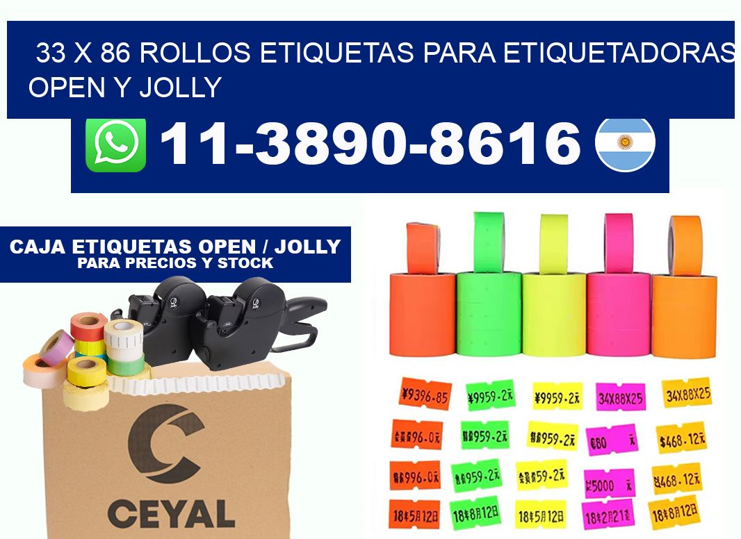 33 x 86 Rollos etiquetas para etiquetadoras open y jolly