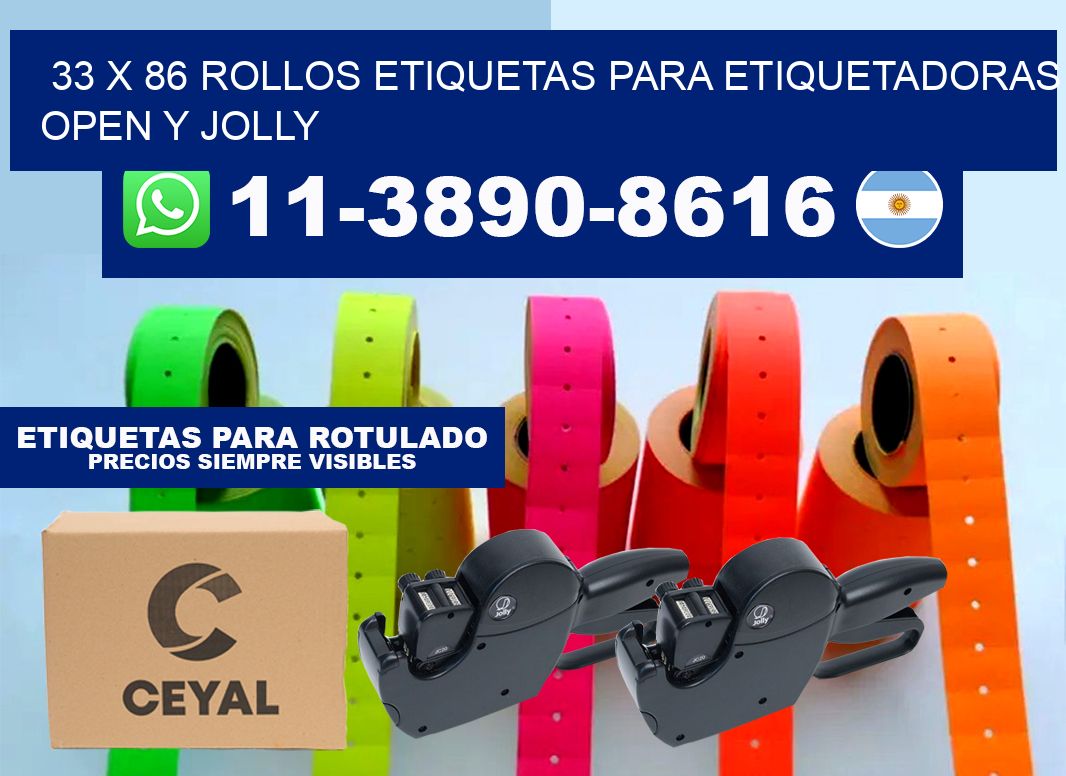 33 x 86 Rollos etiquetas para etiquetadoras open y jolly