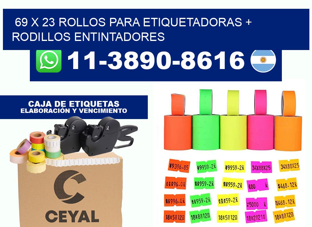 69 x 23 rollos para etiquetadoras + rodillos entintadores