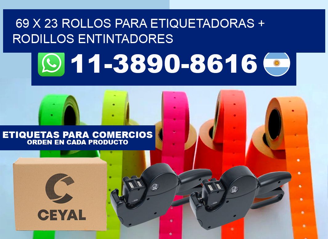 69 x 23 rollos para etiquetadoras + rodillos entintadores
