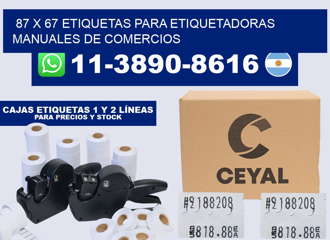 87 x 67 etiquetas para etiquetadoras manuales de comercios